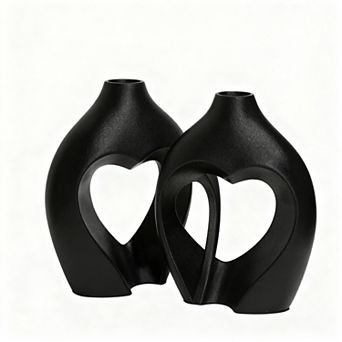 Ceramic Heart Vases Set of 2 Matte Finish Decorative Centerpiece for Wedding Living Room Office