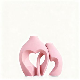 Ceramic Heart Vases Set of 2 Matte Finish Decorative Centerpiece for Wedding Living Room Office