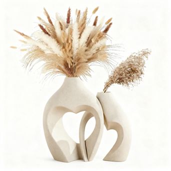 Ceramic Heart Vases Set of 2 Matte Finish Decorative Centerpiece for Wedding Living Room Office