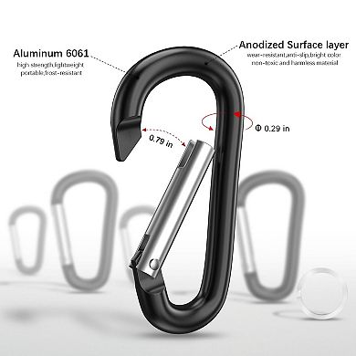 3" Aluminum Carabiner Clips with Steel Rings 10 Set for Backpack Keychain Camping Hiking
