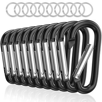3" Aluminum Carabiner Clips with Steel Rings 10 Set for Backpack Keychain Camping Hiking