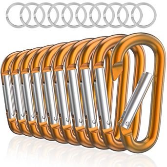 3" Aluminum Carabiner Clips with Steel Rings 10 Set for Backpack Keychain Camping Hiking