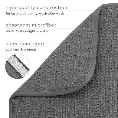 Dish Drying Mat XL 18"x24" Absorbent Microfiber Kitchen Counter Pad for Dishes Pots Pans Charcoal