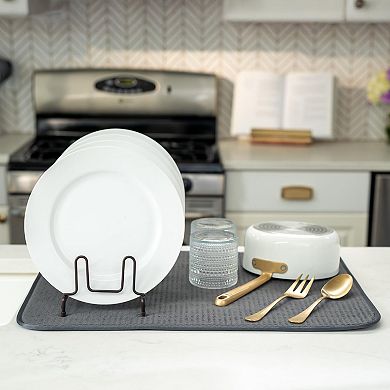 Dish Drying Mat XL 18"x24" Absorbent Microfiber Kitchen Counter Pad for Dishes Pots Pans Charcoal