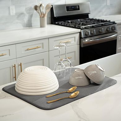 Dish Drying Mat XL 18"x24" Absorbent Microfiber Kitchen Counter Pad for Dishes Pots Pans Charcoal