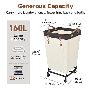 Large Rolling Laundry Basket Hampers with Wheels for Clothing Organizer
