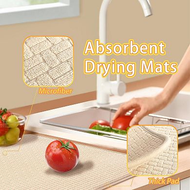 2-piece set of plate drying mats, 24x17 inches, absorbent microfiber kitchen countertop drainage mat
