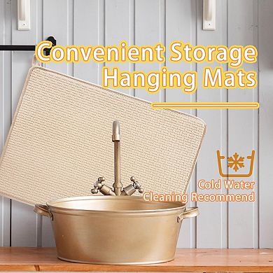 2-piece set of plate drying mats, 24x17 inches, absorbent microfiber kitchen countertop drainage mat