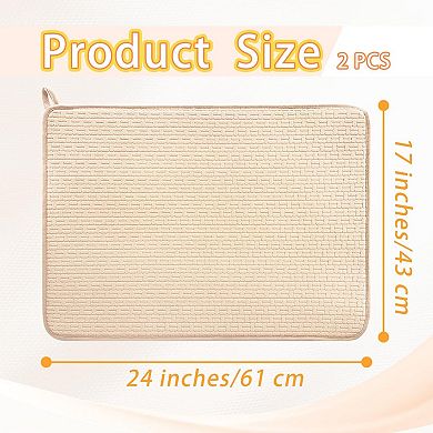 2-piece set of plate drying mats, 24x17 inches, absorbent microfiber kitchen countertop drainage mat