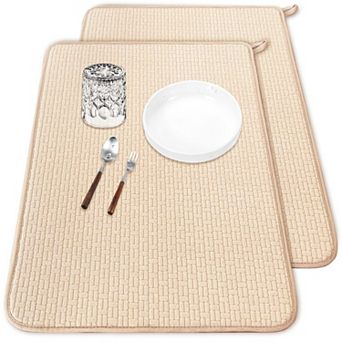 2 pc set of plate drying mats, 24x17 in absorbent microfiber kitchen countertop drainage mat