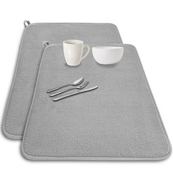 2 pc set of plate drying mats, 24x17 in absorbent microfiber kitchen countertop drainage mat