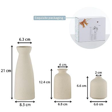 3-piece Ceramic Vase Set Small Modern Bohemian Farmhouse Style Reed Dried Flowers Decoration