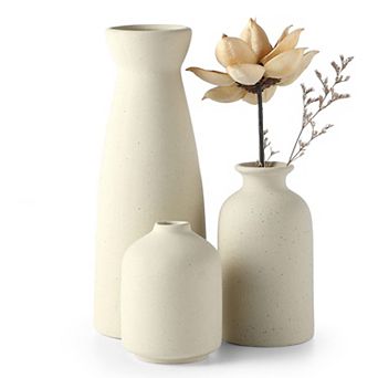 3 pc Ceramic Vase Set Small Modern Bohemian Farmhouse Style Reed Dried Flowers Decoration