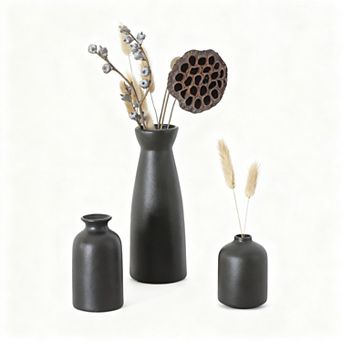 3 pc Ceramic Vase Set Small Modern Bohemian Farmhouse Style Reed Dried Flowers Decoration