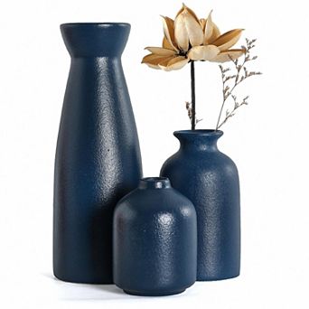 3 pc Ceramic Vase Set Small Modern Bohemian Farmhouse Style Reed Dried Flowers Decoration