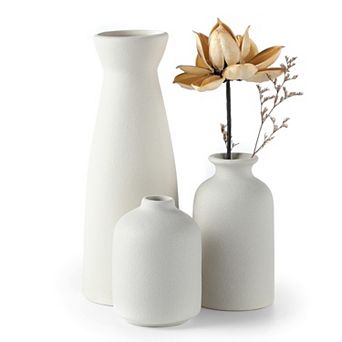 3 pc Ceramic Vase Set Small Modern Bohemian Farmhouse Style Reed Dried Flowers Decoration