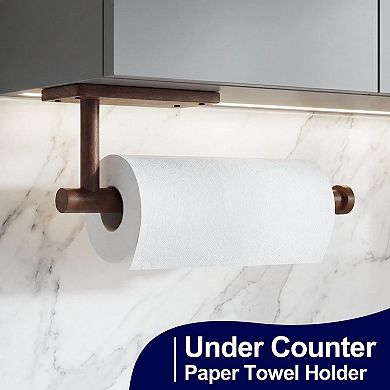 Wooden Paper Towel Holder Wall Mount Adhesive Under Cabinet Kitchen Bathroom Storage