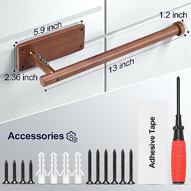 Wooden Paper Towel Holder Wall Mount Adhesive Under Cabinet Kitchen Bathroom Storage