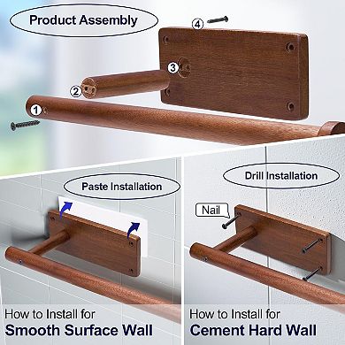 Wooden Paper Towel Holder Wall Mount Adhesive Under Cabinet Kitchen Bathroom Storage