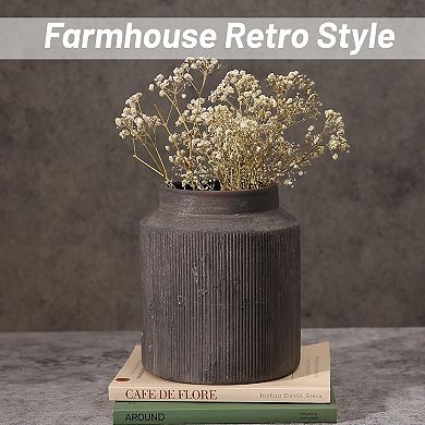 Rustic Ceramic Vase Terracotta Farmhouse Ribbed 6.1in Home Decor