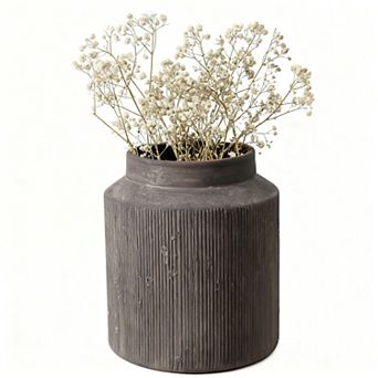 Rustic Ceramic Vase Terracotta Farmhouse Ribbed 6.1 in Home Decor