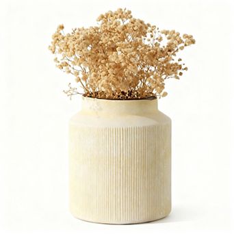 Rustic Ceramic Vase Terracotta Farmhouse Ribbed 6.1 in Home Decor