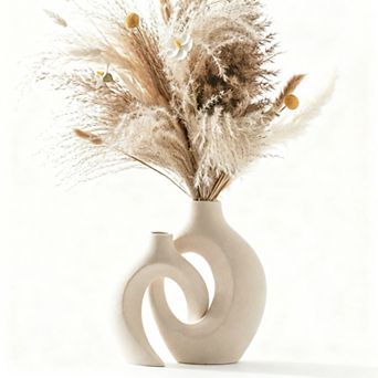 Ceramic Vase Set of 2 Nordic Bohemian Decorative Floral Home Decor 6.3"x8.4"