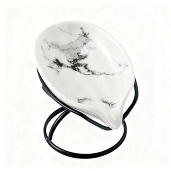 Leaf-shaped Ceramic Soap Dish Self-draining Bar Saver Tray for Shower Bathroom Kitchen