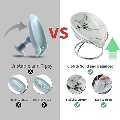 Leaf-shaped Ceramic Soap Dish Self-draining Bar Saver Tray for Shower Bathroom Kitchen