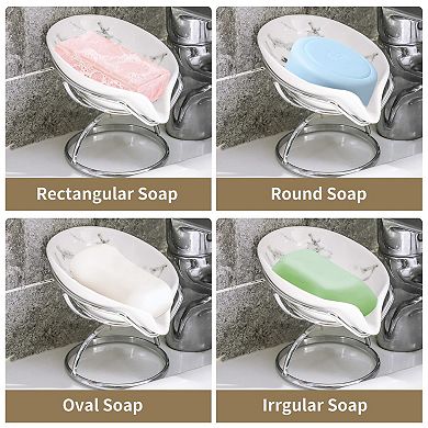 Leaf-shaped Ceramic Soap Dish Self-draining Bar Saver Tray for Shower Bathroom Kitchen