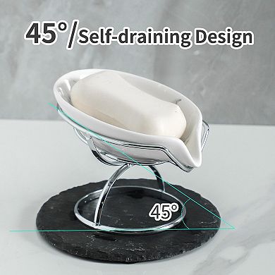 Leaf-shaped Ceramic Soap Dish Self-draining Bar Saver Tray for Shower Bathroom Kitchen