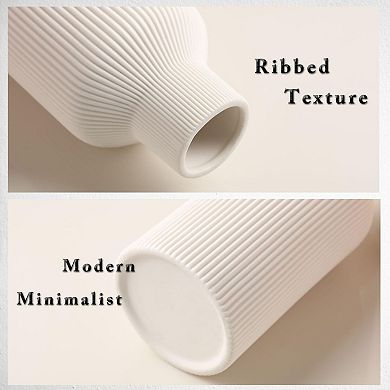 Ceramic Vase Minimalist Modern Home Decor Ribbed Texture Matte Finish