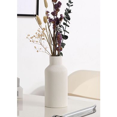 Ceramic Vase Minimalist Modern Home Decor Ribbed Texture Matte Finish