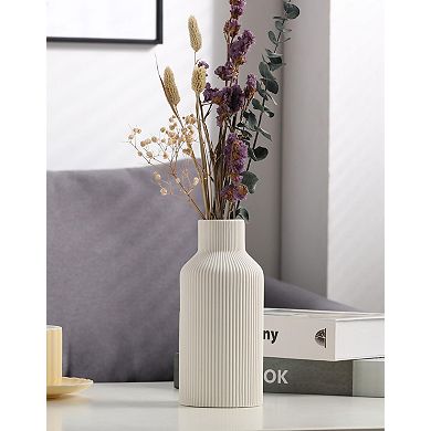 Ceramic Vase Minimalist Modern Home Decor Ribbed Texture Matte Finish