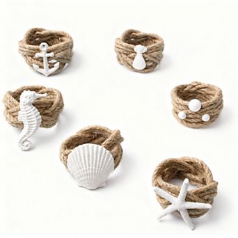 Starfish Napkin Rings Set of 12 White Seahorse Shell Anchor Beach Wedding Nautical Table Decor