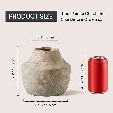 Ceramic Vase 5.3 Inches Farmhouse Style Handmade Vintage Red Clay Home Decor