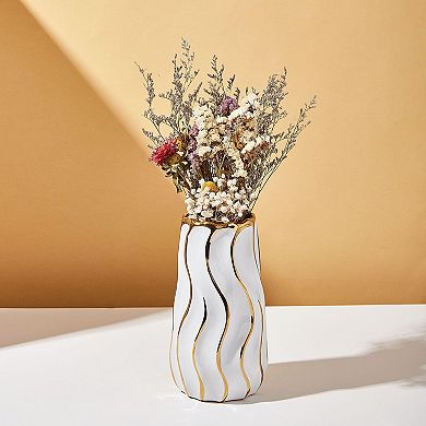 Ceramic vase, vertical stripes, home decoration, flowers, 9 inches