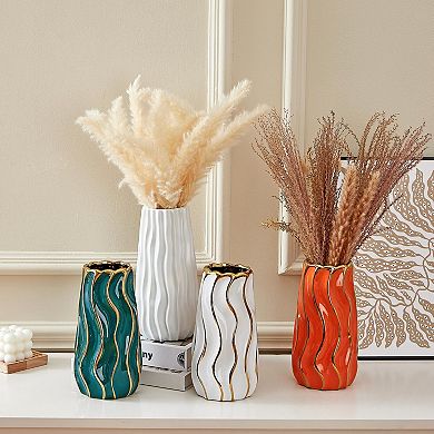 Ceramic vase, vertical stripes, home decoration, flowers, 9 inches