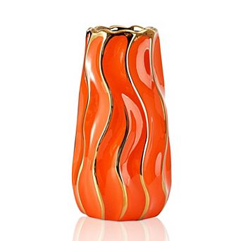 Ceramic vase, vertical stripes, home decoration, flowers, 9 in