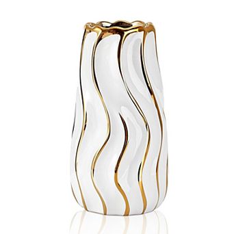 Ceramic vase, vertical stripes, home decoration, flowers, 9 in