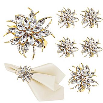Lotus Napkin Rings Set of 6 Rhinestone Flower Holders for Wedding Holiday Table Decor