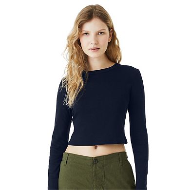 Bella + Canvas Womens/Ladies Plain Micro-Rib Long-Sleeved Crop Top