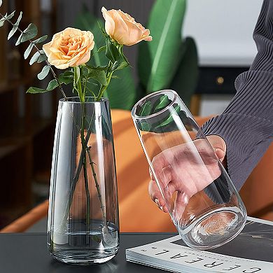 Modern Glass Vase Transparent Crystal Home Office Decoration Height 8.7 Inches