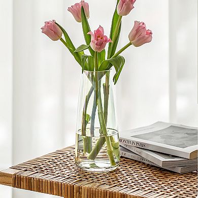 Modern Glass Vase Transparent Crystal Home Office Decoration Height 8.7 Inches