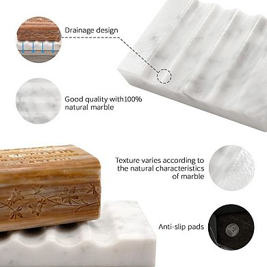 Real Marble Soap Dish Self Draining Non Slip Stone Tray Luxury Bath Accessories