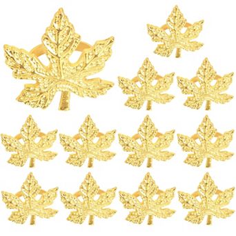 Elegant Handmade Leaf Napkin Ring Set, 12 Gold Napkin Rings for Dinner Parties and Weddings