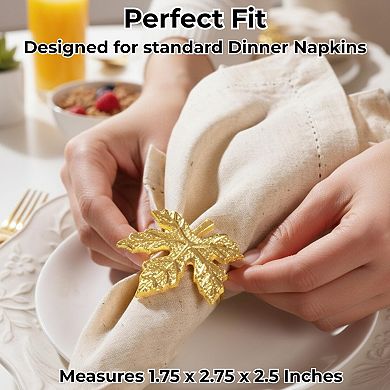 Elegant Handmade Leaf Napkin Ring Set, 12 Gold Napkin Rings for Dinner Parties and Weddings