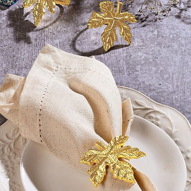 Elegant Handmade Leaf Napkin Ring Set, 12 Gold Napkin Rings for Dinner Parties and Weddings