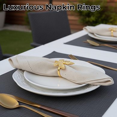 Elegant Handmade Leaf Napkin Ring Set, 12 Gold Napkin Rings for Dinner Parties and Weddings