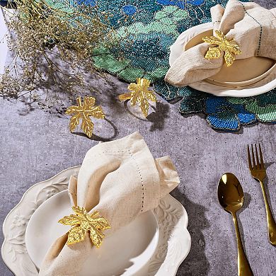 Elegant Handmade Leaf Napkin Ring Set, 12 Gold Napkin Rings for Dinner Parties and Weddings